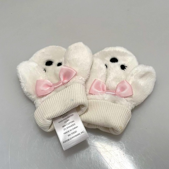 Winter White Pink Plush Mittens Baby Girl Mittens Funny Rabbit Design Mittens - Picture 2 of 7